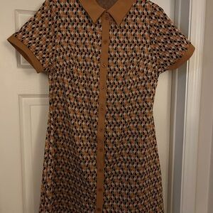 Geometric Patterned Dress with Brown Accents